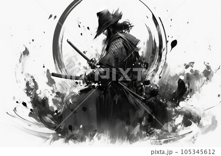 侍の水墨画,Generative AI AI画像のイラスト素材 [105345612] - PIXTA