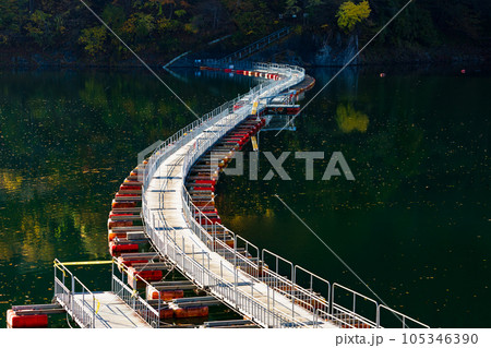 東京奥多摩 紅葉の奥多摩湖 麦山の浮橋 東京奥多摩 紅葉の奥多摩湖 麦山の浮橋 105346390