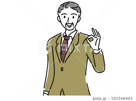 笑顔でOKサインのビジネスマンのシンプル線画イラスト 笑顔でOKサインのビジネスマンのシンプル線画イラスト 105346403
