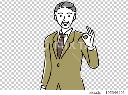 笑顔でOKサインのビジネスマンのシンプル線画イラスト 笑顔でOKサインのビジネスマンのシンプル線画イラスト 105346403