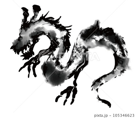 辰年年賀状　辰　ドラゴン　龍　和風　和柄　手書き　シルエット 105346623