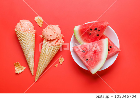 Ice cream in a delightful waffle cones 105346704
