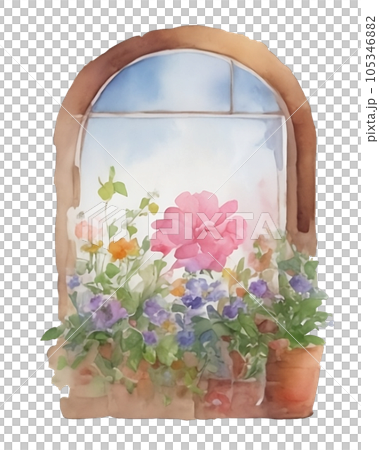 flower pot at window flower pot at window 105346882