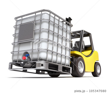 Forklift with plastic water storage tank - 3D illustration 105347080