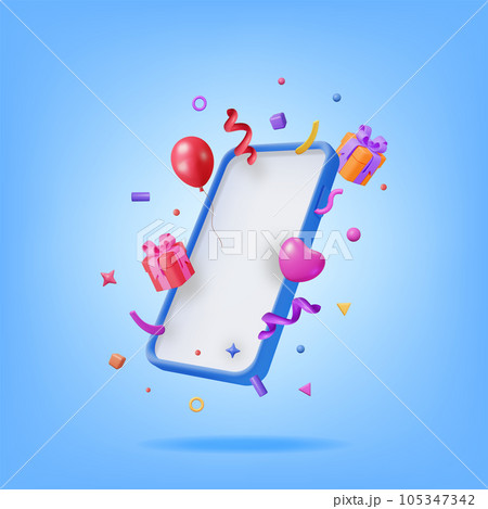 3D Party Confetti on Mobile Phone 3D Party Confetti on Mobile Phone 105347342
