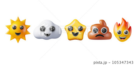 3D Set of Various Emoji Isolated on White. 3D Set of Various Emoji Isolated on White. 105347343