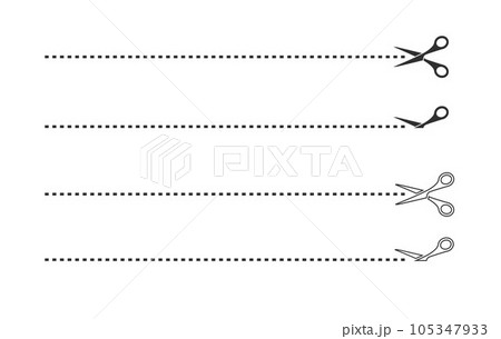 Scissor line icon set, Black scissors cut lines on 105347933