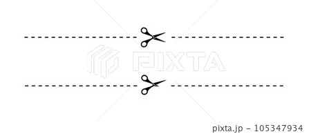 Scissor line icon set, Black scissors cut lines on Scissor line icon set, Black scissors cut lines on 105347934