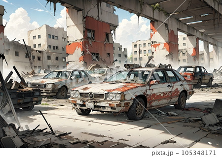 ボロボロに荒れ果てた街　戦争　災害　崩壊 105348171