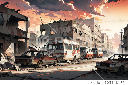 ボロボロに荒れ果てた街 戦争 災害 崩壊 ボロボロに荒れ果てた街 戦争 災害 崩壊 105348172
