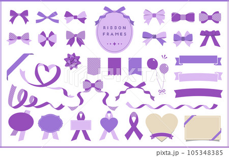 リボンのイラスト、アイコン、フレームのデザインセット / 紫 / リボンのイラスト、アイコン、フレームのデザインセット / 紫 / 105348385