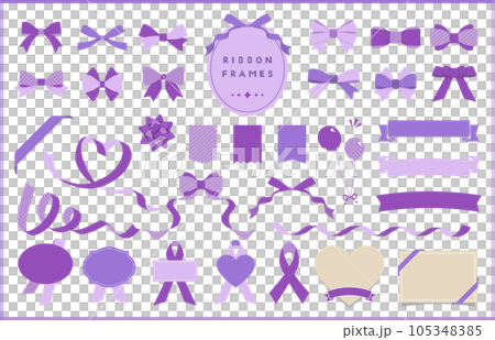 リボンのイラスト、アイコン、フレームのデザインセット / 紫 / リボンのイラスト、アイコン、フレームのデザインセット / 紫 / 105348385