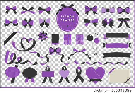 Ribbon illustration, icon, frame design set / purple and black / Ribbon illustration, icon, frame design set / purple and black / 105348388