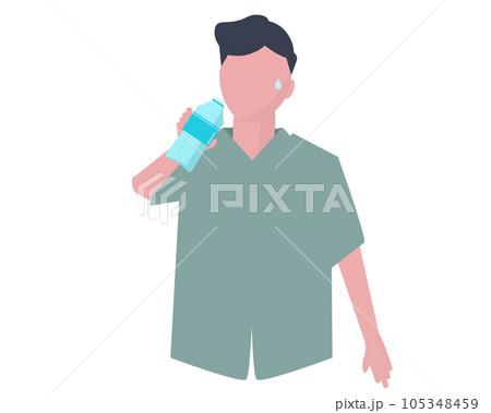 水を飲む男性。水分補給をする。ベクターイラスト 105348459
