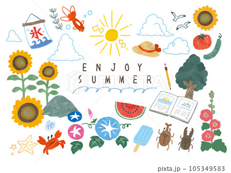 【再UP】手描き風の楽しい夏休みのイラスト・線なし 105349583