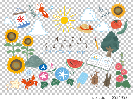[重新上傳]手繪風格的有趣暑假插畫，無線條 105349583