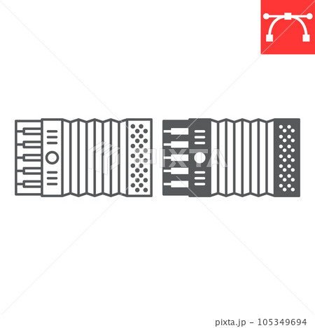 Accordion line and glyph icon, oktoberfest and festival, musical instrument vector icon, harmonica vector graphics, editable stroke outline sign, eps 10. 105349694