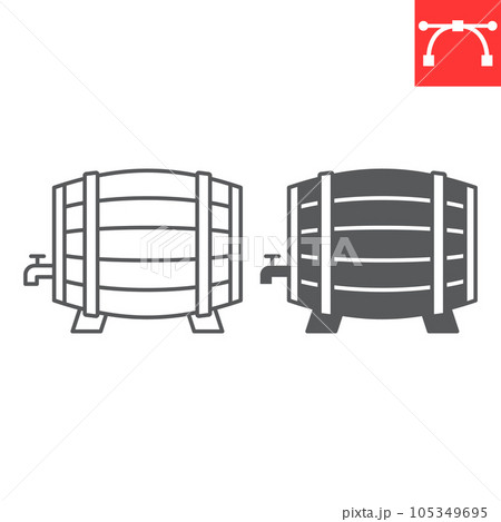 Beer barrel line and glyph icon, oktoberfest and alcohol, keg beer vector icon, wood cask vector graphics, editable stroke outline sign, eps 10. 105349695