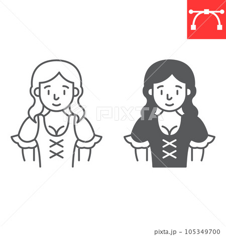 Bavarian woman line and glyph icon, oktoberfest and festival people, waitress vector icon, smiling woman vector graphics, editable stroke outline sign, eps 10. 105349700