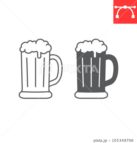 Beer mug line and glyph icon, oktoberfest and alcohol, beer glass vector icon, alcohol drink vector graphics, editable stroke outline sign, eps 10. 105349706