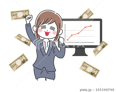 投資に成功した、ビジネスウーマンのイラスト 投資に成功した、ビジネスウーマンのイラスト 105349749