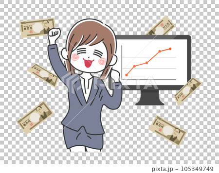 Illustration of a business woman who made a successful investment 105349749