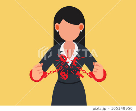 Business fetter and freedom concept. Business woman clenched his fist and broke the chain 105349950