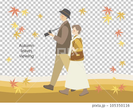 秋 紅葉狩りを楽しむシニアカップルのイラスト素材 ベクター 高齢者 夫婦 秋 紅葉狩りを楽しむシニアカップルのイラスト素材 ベクター 高齢者 夫婦 105350116