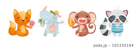 Cute Animal at Seaside at Summer Having Rest Vector Set 105350194
