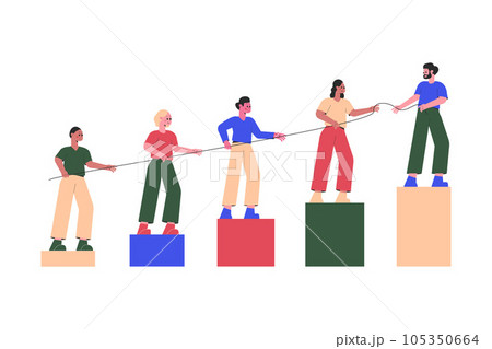 Follow the Leader with People Walk Holding String Forward Vector Illustration 105350664