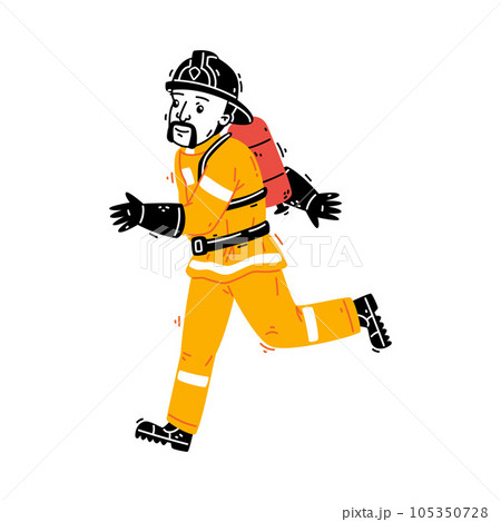 Man Firefighter Character in Helmet and Uniform Running Vector Illustration 105350728