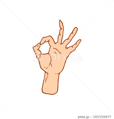 Gestures arms stop, palm, thumbs up, finger pointer, ok, like and pray or handshake, fist and peace 105350977