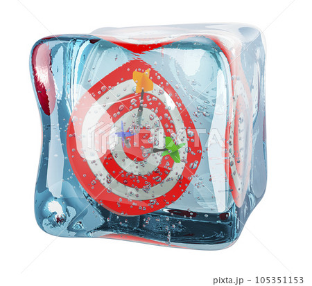 Darts frozen in ice cube, 3D rendering Darts frozen in ice cube, 3D rendering 105351153