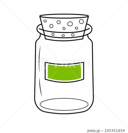 Glass jar with label and cork. Eco friendly recycled jar in doodle style. 105351854