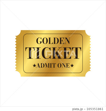 Vector golden ticket template. Cinema, theater,casino, concert, game, party, event, festival gold ticket.Invite ticket for casino club.Vector illustration. Vector golden ticket template. Cinema, theater,casino, concert, game, party, event, festival gold ticket.Invite ticket for casino club.Vector illustration. 105351861