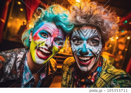 Happy Friends with Scary Makeup, Monster Masquerade, Halloween Makeup, Generative AI Illustration Happy Friends with Scary Makeup, Monster Masquerade, Halloween Makeup, Generative AI Illustration 105353711