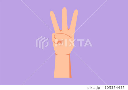 Graphic flat design drawing hand gesture with third place symbol. Number three hand count. Learn to count numbers. Concept of education for children. Nonverbal signs. Cartoon style vector illustration 105354435