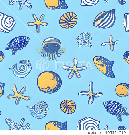 ocean draw abstract background, underwater, random element pattern design 105354710