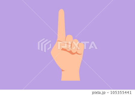 Cartoon flat style drawing symbol of victory or champion. Number one hand count. Learn to count numbers. Hand gesture of number one concept. Education for children. Graphic design vector illustration 105355441