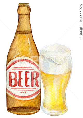 瓶ビール　生ビール　水彩イラスト　クラフトビール 105355923