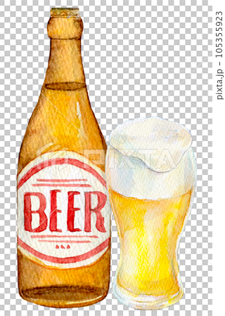 Bottled beer, draft beer, watercolor illustration, craft beer Bottled beer, draft beer, watercolor illustration, craft beer 105355923