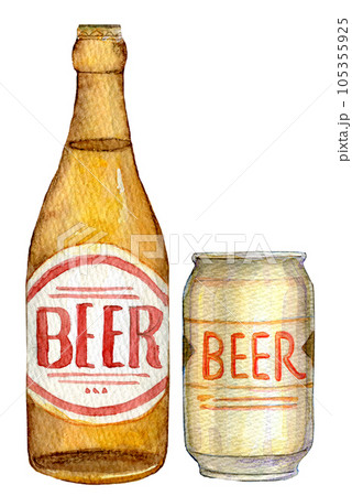 瓶ビール　生ビール　水彩イラスト　クラフトビール 105355925