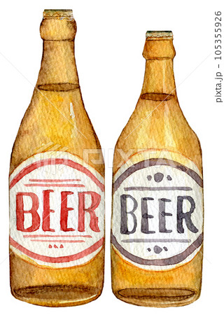 瓶ビール　生ビール　水彩イラスト　クラフトビール 105355926