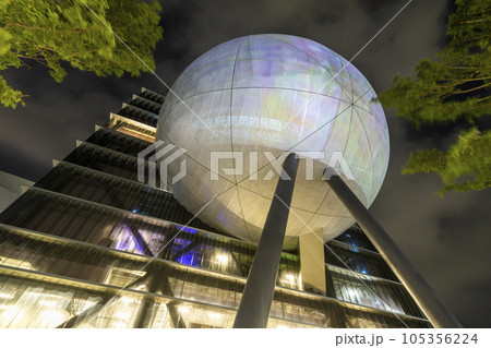 Building view of the Taipei Performing Arts Center in Taiwan. it's a modern building combining cube and sphere geometry. 105356224