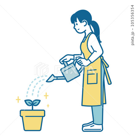 Illustration of a woman watering plants 105356354