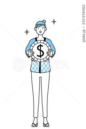 為替差益やドル高のイメージ、夏祭りの法被を着た女性 105356402