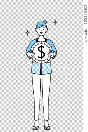 為替差益やドル高のイメージ、夏祭りの法被を着た女性 105356402