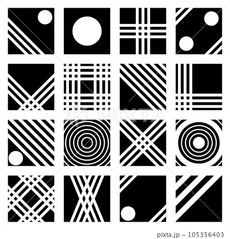 Set of Abstract Geometric Square Black and White Design Elements. Vector Art. 105356403