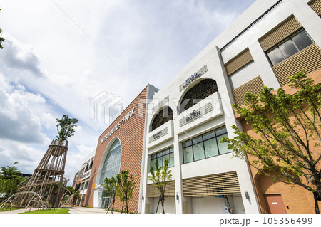 Low angle view of Mitsui Outlet Park in Tainan, Taiwan. it is Mitsui Fudosan's third base in Taiwan. Low angle view of Mitsui Outlet Park in Tainan, Taiwan. it is Mitsui Fudosan's third base in Taiwan. 105356499