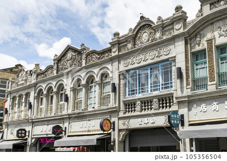 Building view of Xinhua old street in Tainan, Taiwan. which was the Baroque style of buildings during the Japanese rule of Taiwan. Building view of Xinhua old street in Tainan, Taiwan. which was the Baroque style of buildings during the Japanese rule of Taiwan. 105356504
